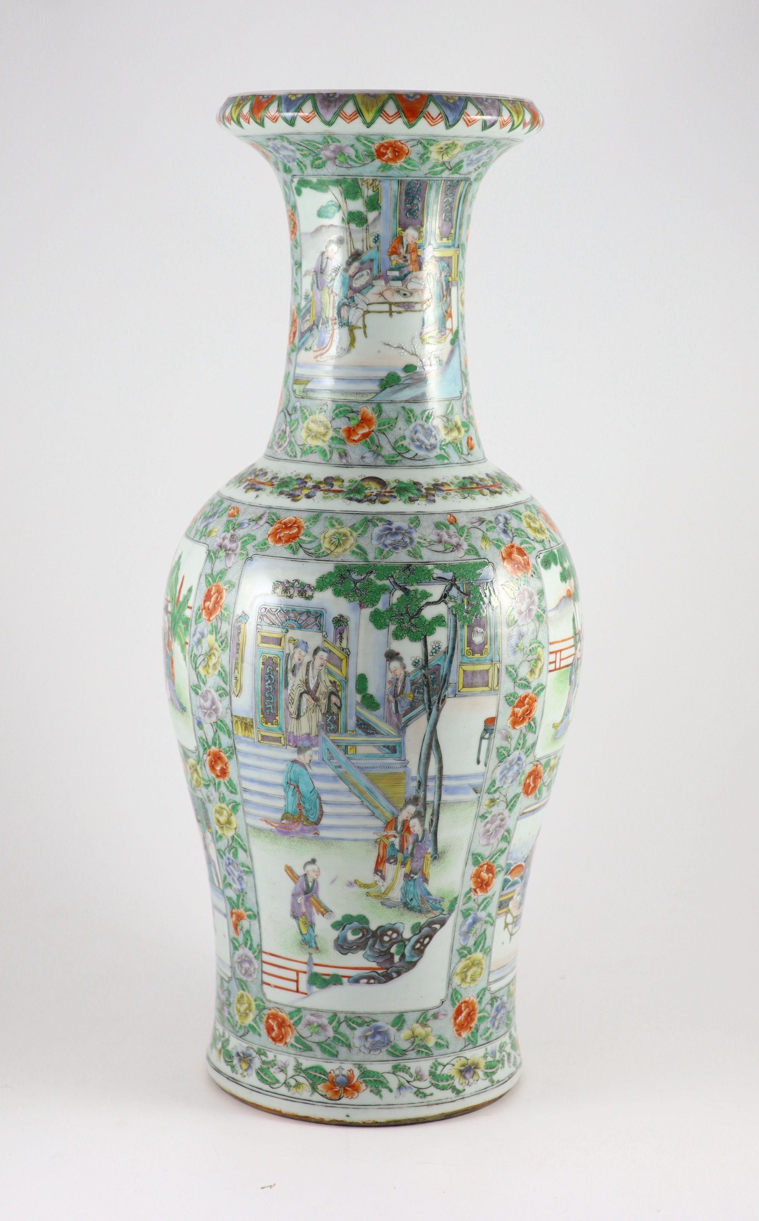 A good large Chinese famille verte baluster vase, late 19th century, 61 cm high